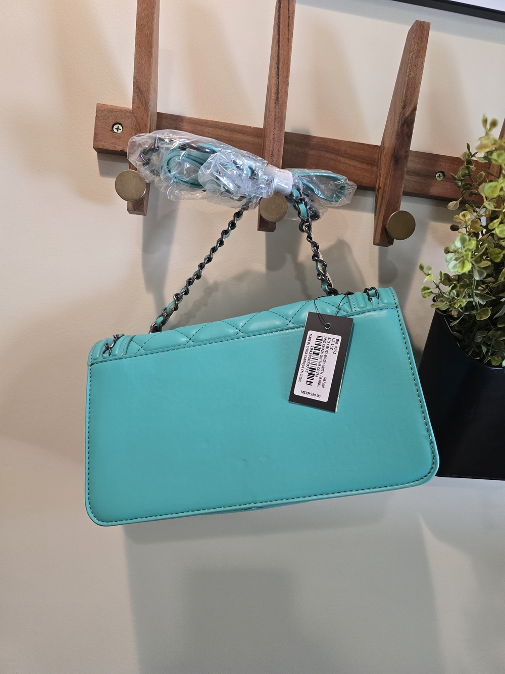 Badgley Mischka Turquoise Quilted Shoulder Bag with Chain Trim - Picture 3 of 5